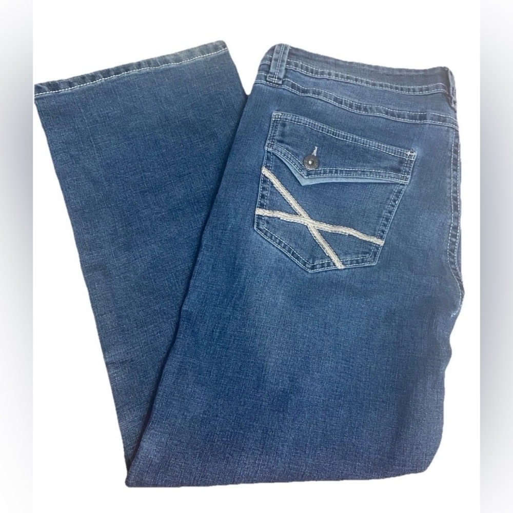 TK Axel Jeans Mens 38x30 Slim Bootcut Denim Jeans Distressed Hem